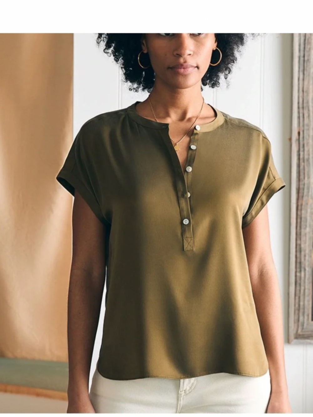 Faherty Sandwashed Silk shirt olive green XS